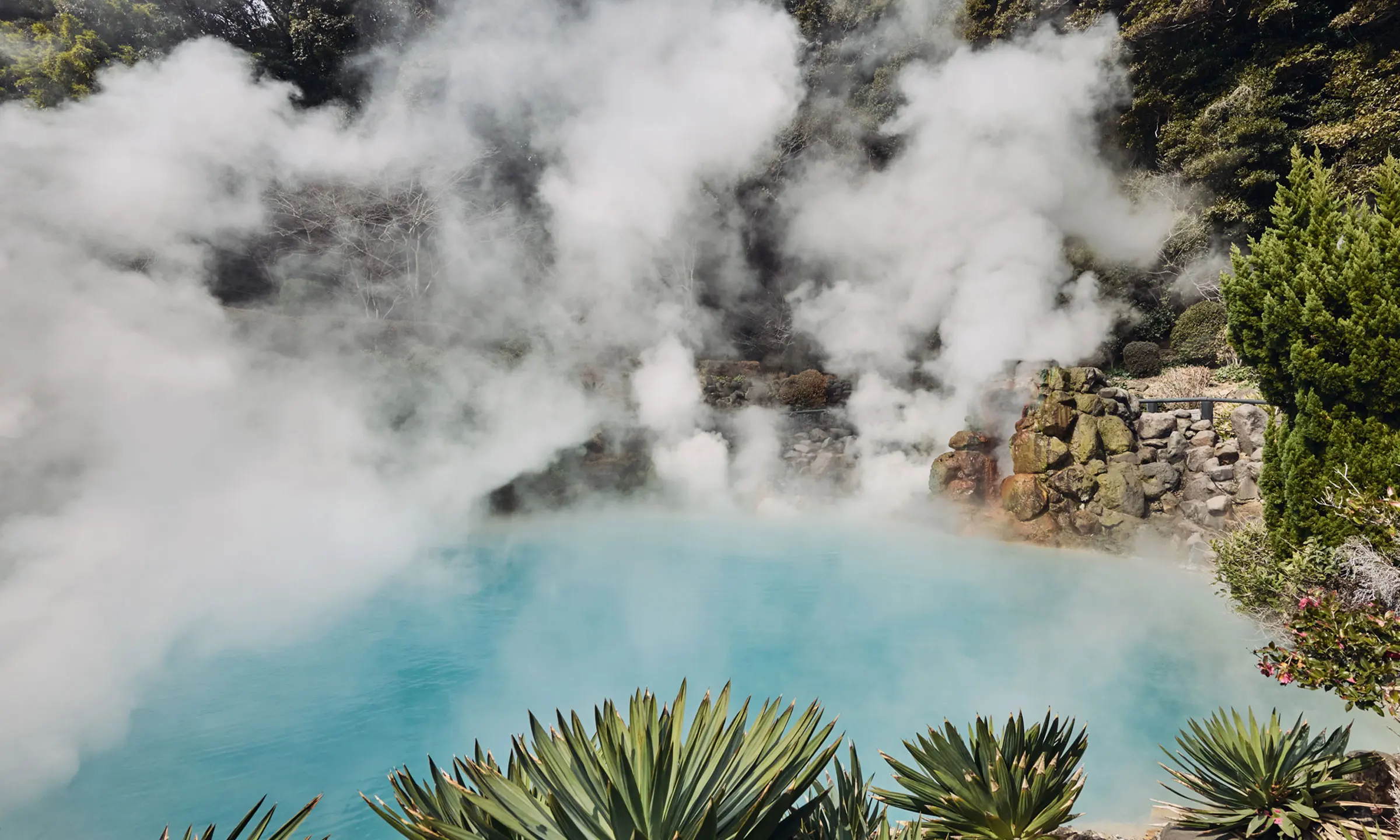 Sight in Japan: Steam over the hot springs of Beppu