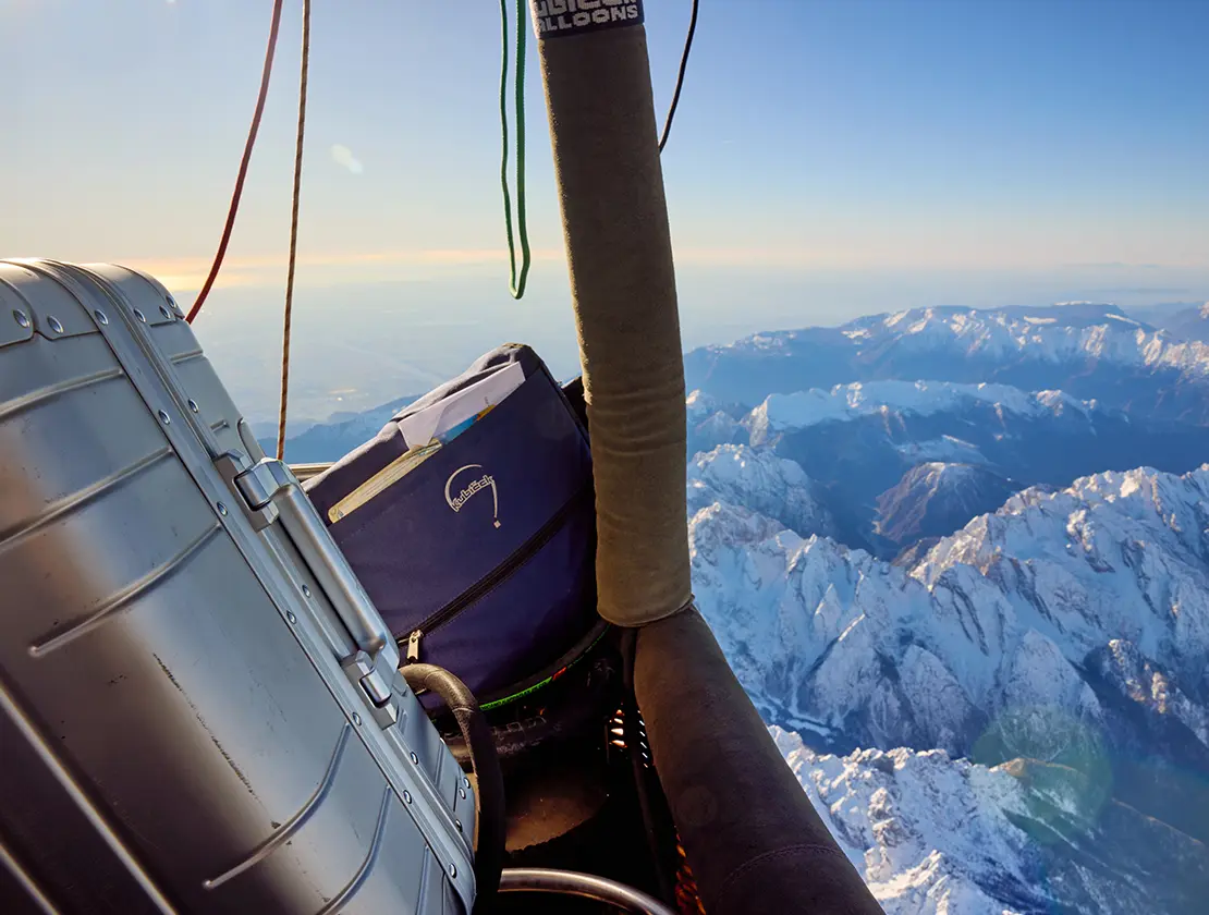 Suitcase in a hot air balloon