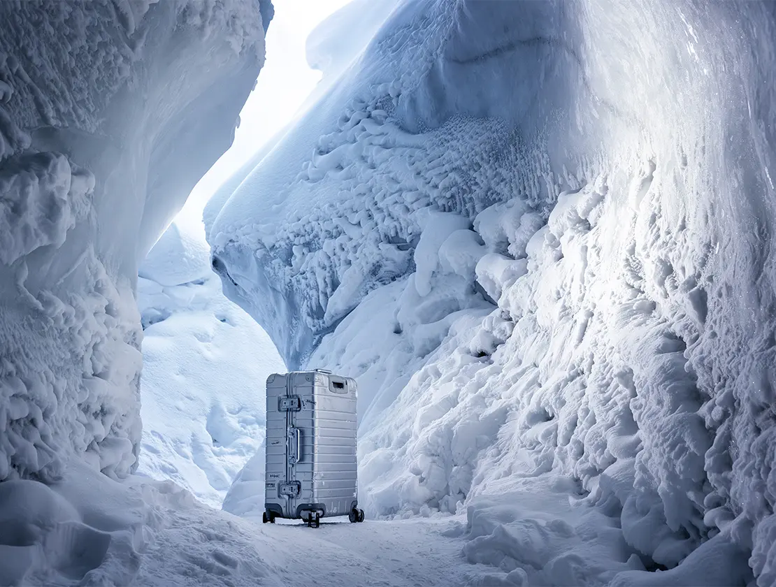 Suitcase in ice cave