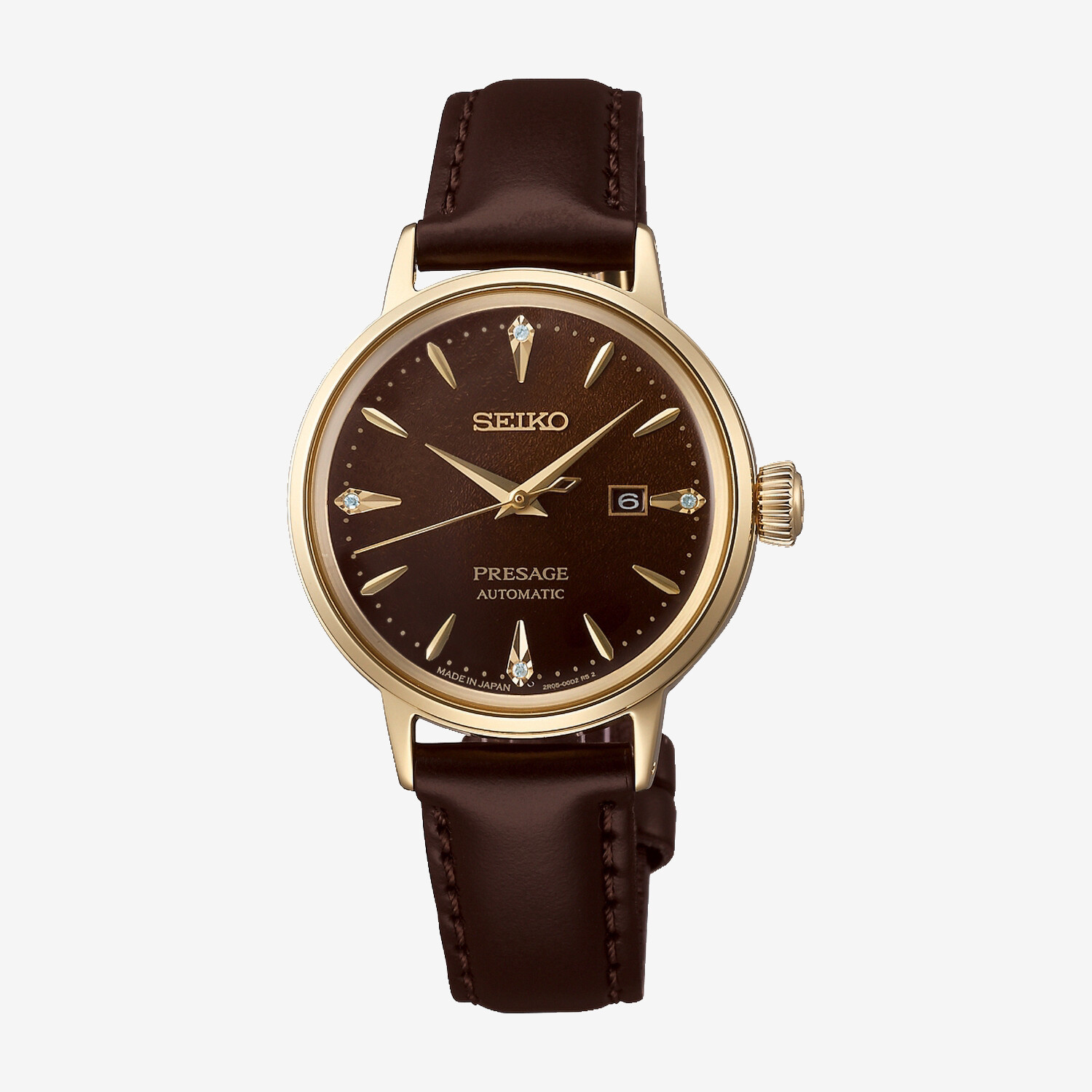 Seiko Presage SRE020J1 Automatic Watch, Dark Brown / Gold-Coloured