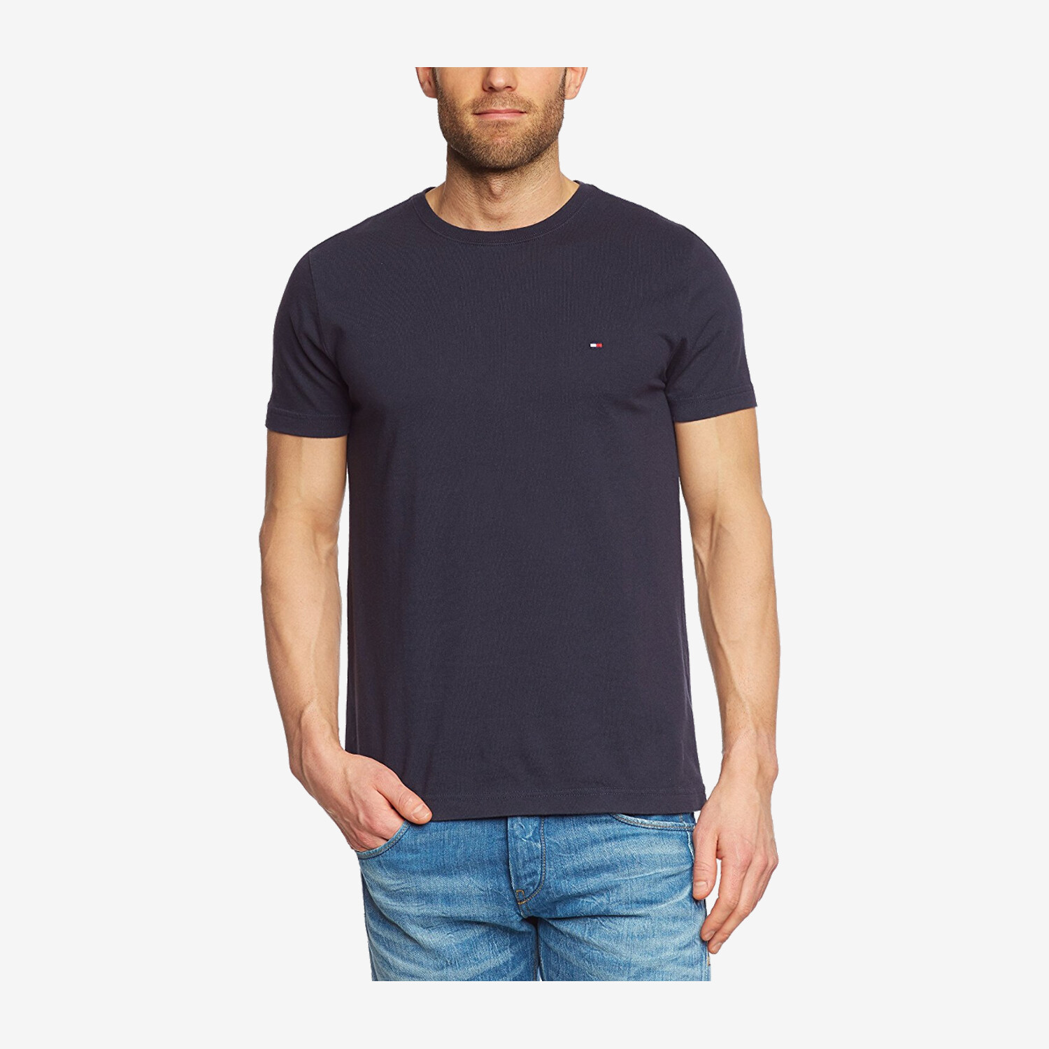 Rendezvous Ambassade en TOMMY HILFIGER Flag Tee, Herren T-Shirt, Dunkelblau - Worldshop