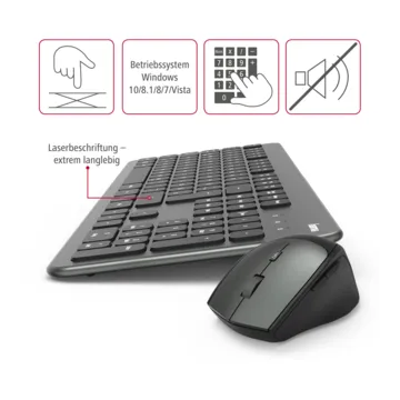 Combo,Kit HAMA KMW,700 Teclado e Rato Wireless, Grey,Black, Teclas  Multimedia, Nano USB , 182677