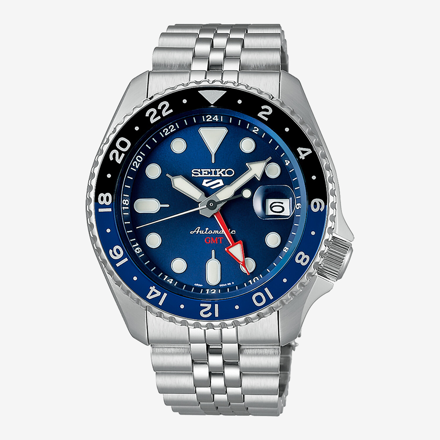 Seiko 5 Sports GMT Automatikuhr, Silberfarben/Blau - Worldshop