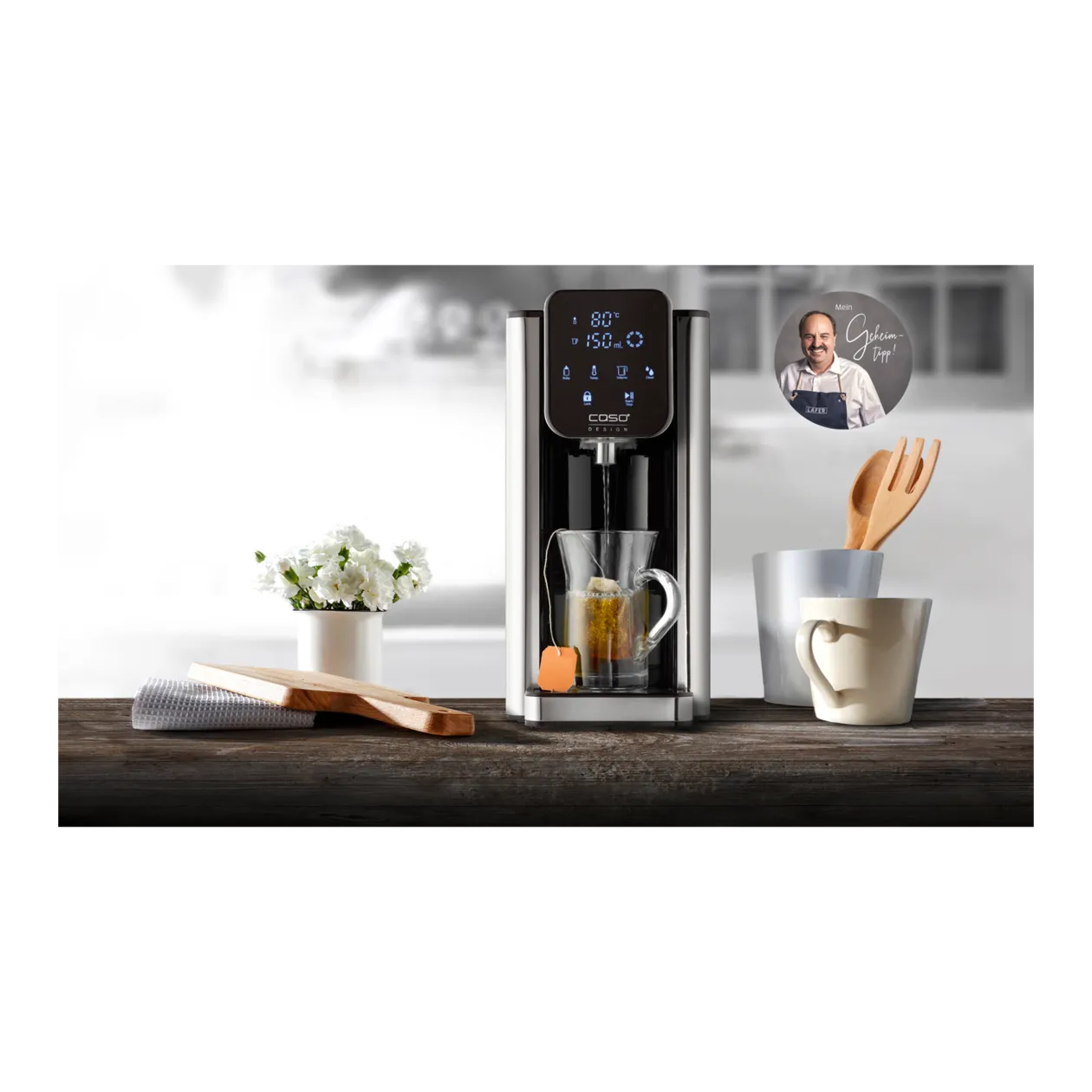 CASO Design Hot7 Turbo Hot Water Dispenser, Black / Stainless Steel