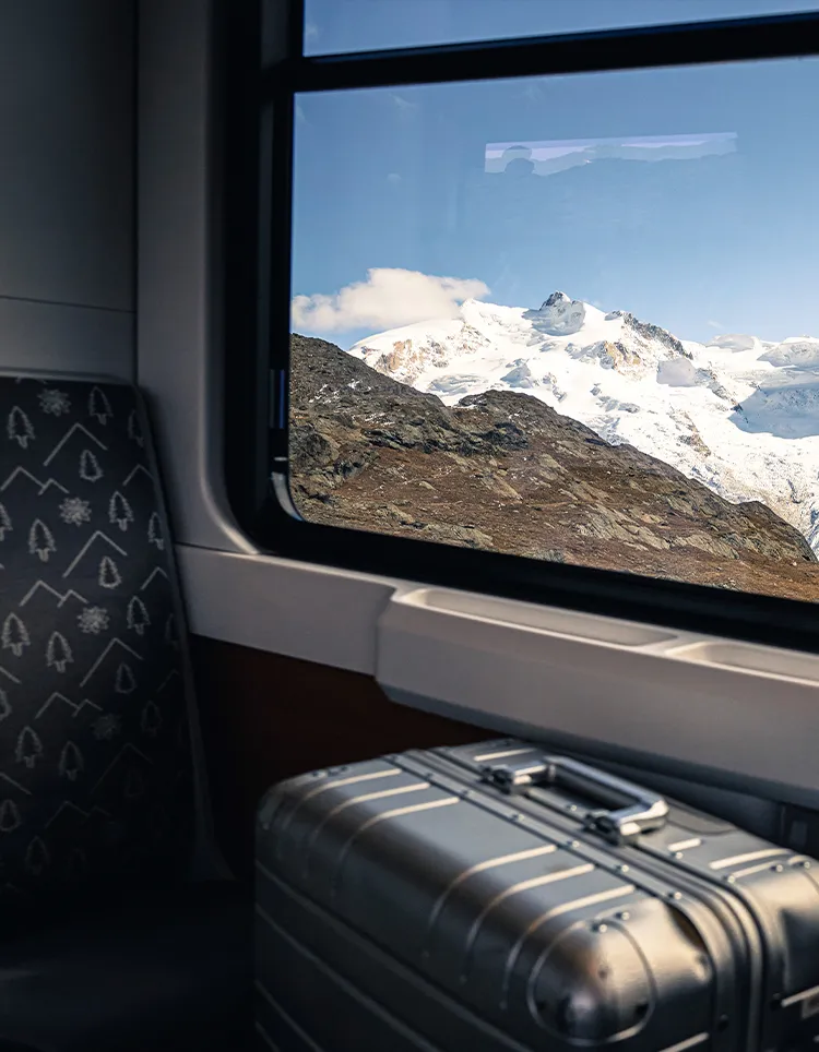 Suitcase in mountain railway